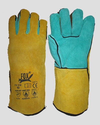 Yellow + Green Leather Welder Gloves